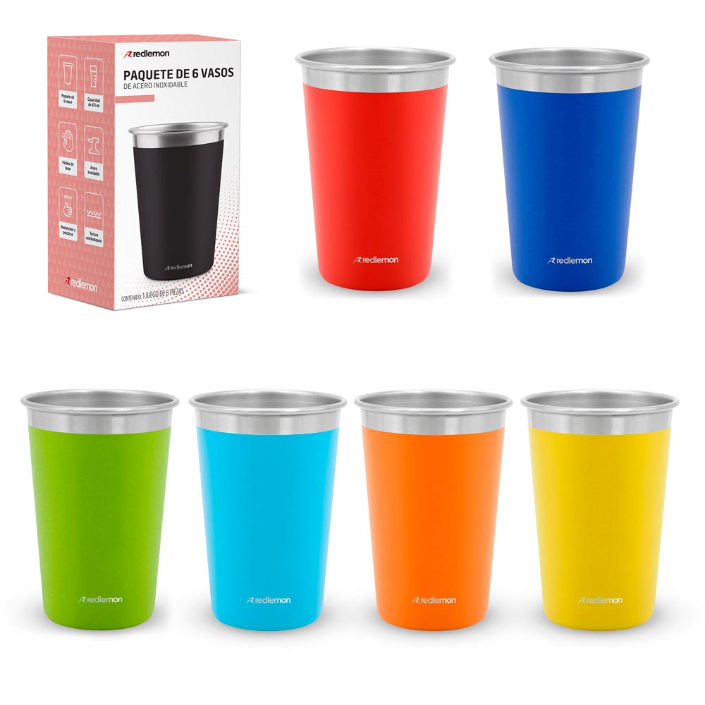 Set de 6 Vasos de Acero Inoxidable de 470 ml
