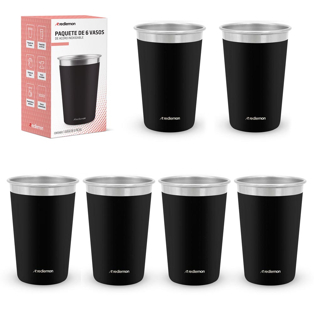 Set de 6 Vasos de Acero Inoxidable de 470 ml