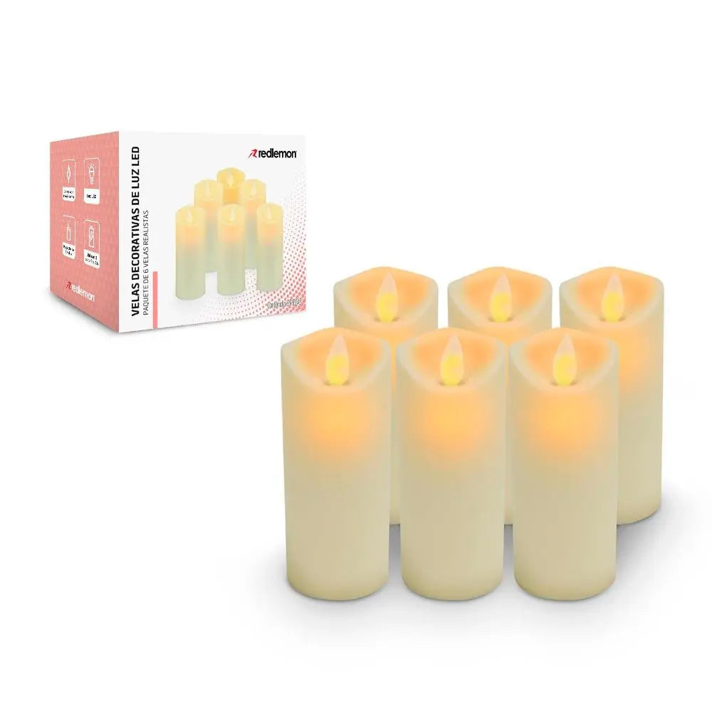 Set de 6 Velas LED con Efecto de Flama y Pilas AA