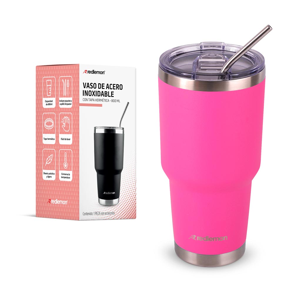 Termo y Vaso Térmico Acero Inoxidable 2 Popotes 800 ml