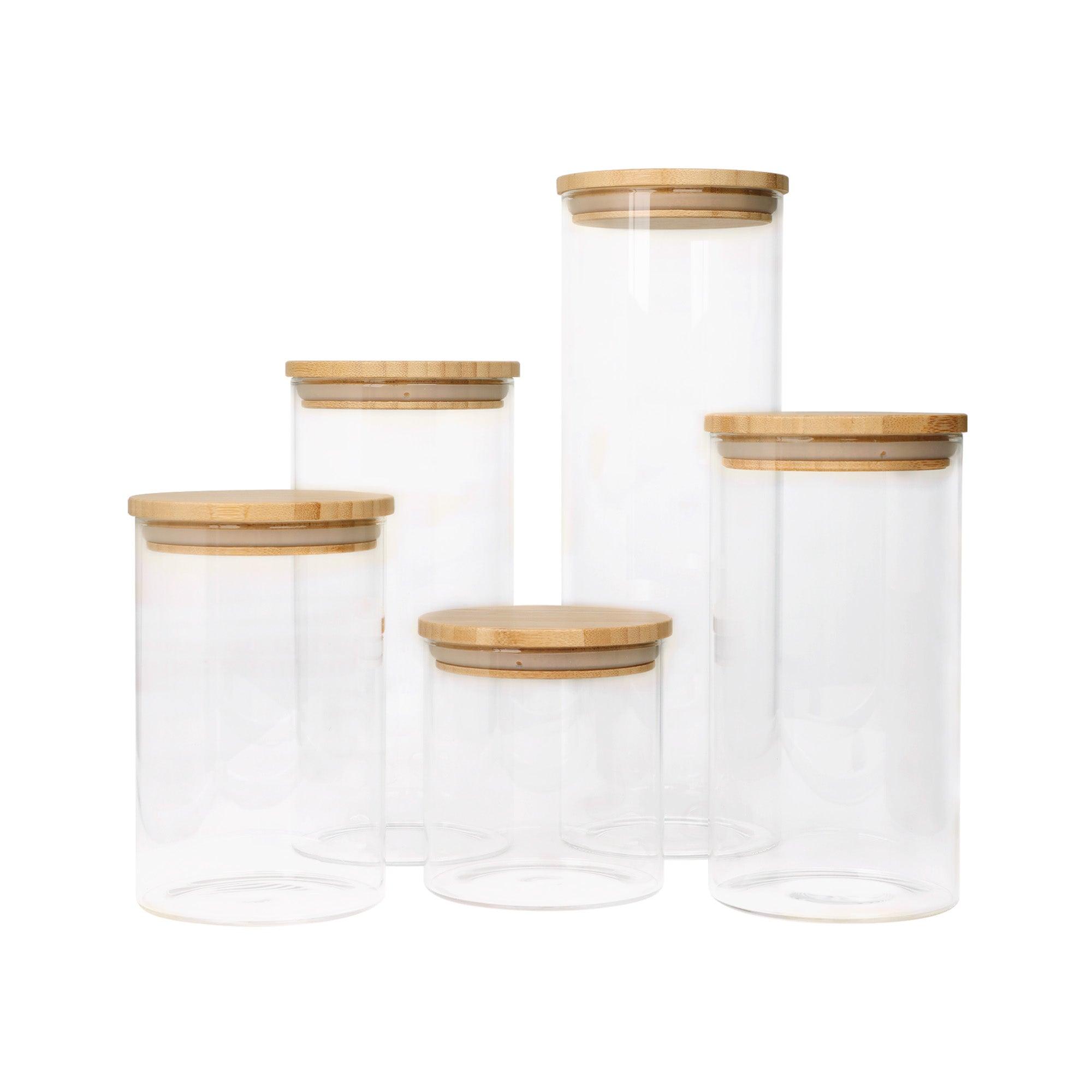 Set de 5 Contenedores de Vidrio con Tapa de Bambú Casa Litus