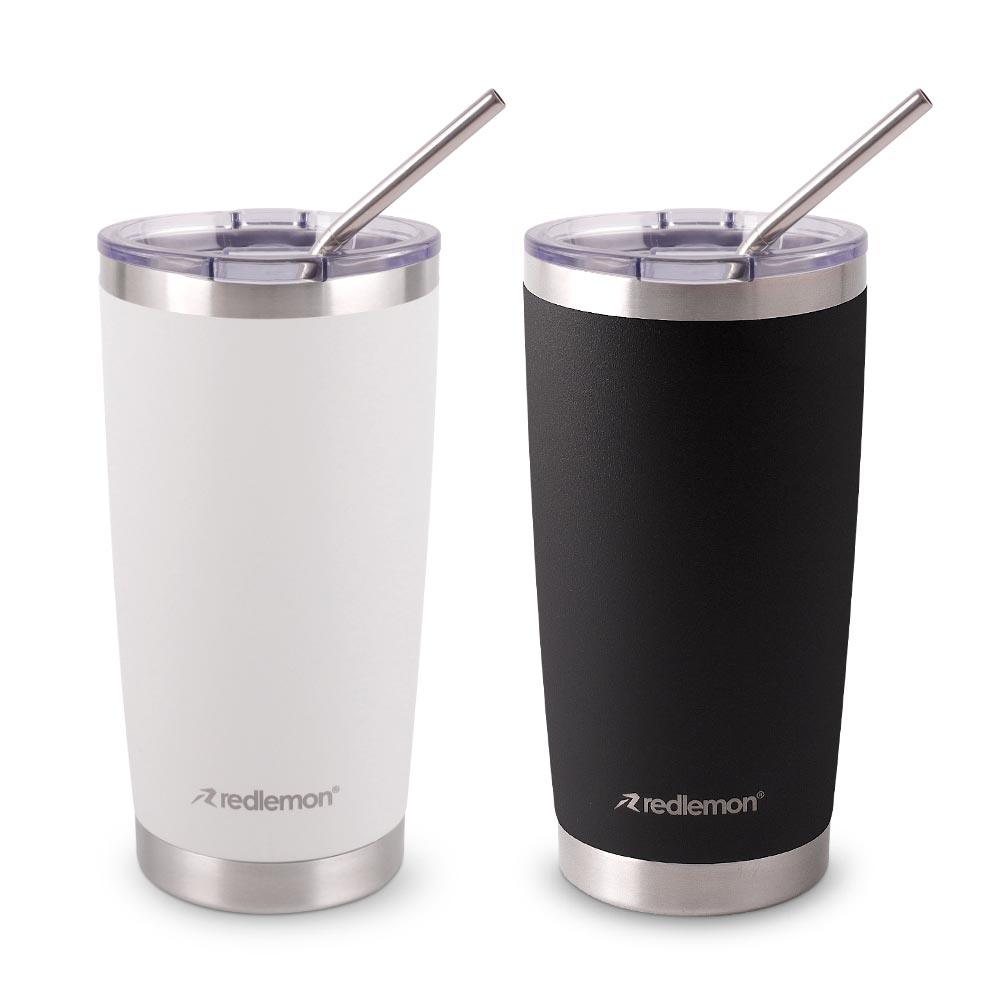 Set de 2 Vasos Térmicos de Acero 600 ml con Popotes