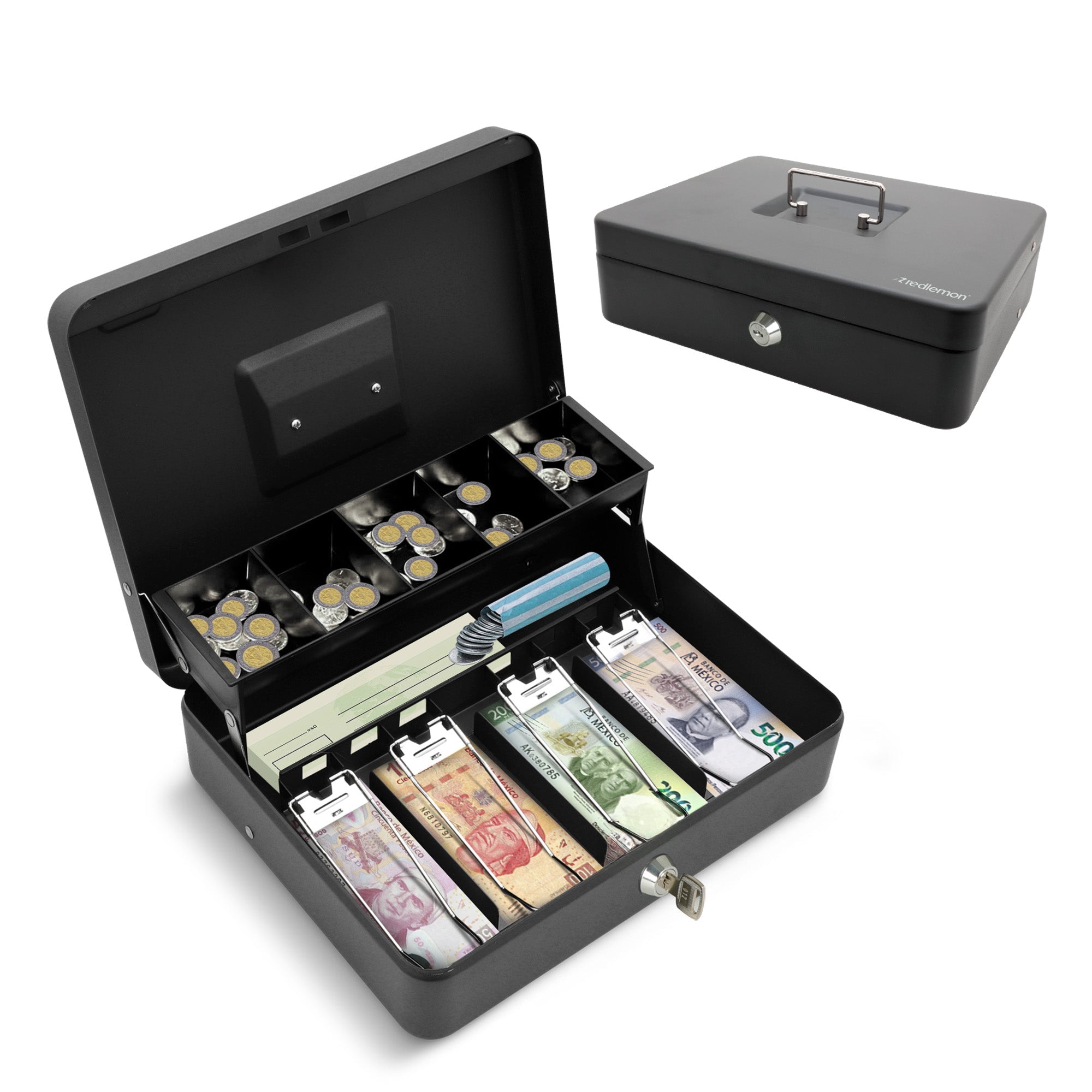 Caja Portátil para Dinero con Charola y 2 Llaves