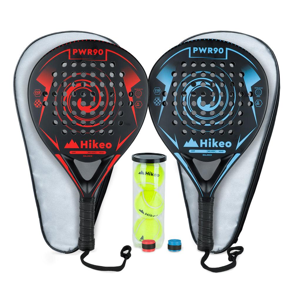 2 Palas de Pádel con Fundas, Pelotas y Grips. Raquetas de Fibra de Carbono