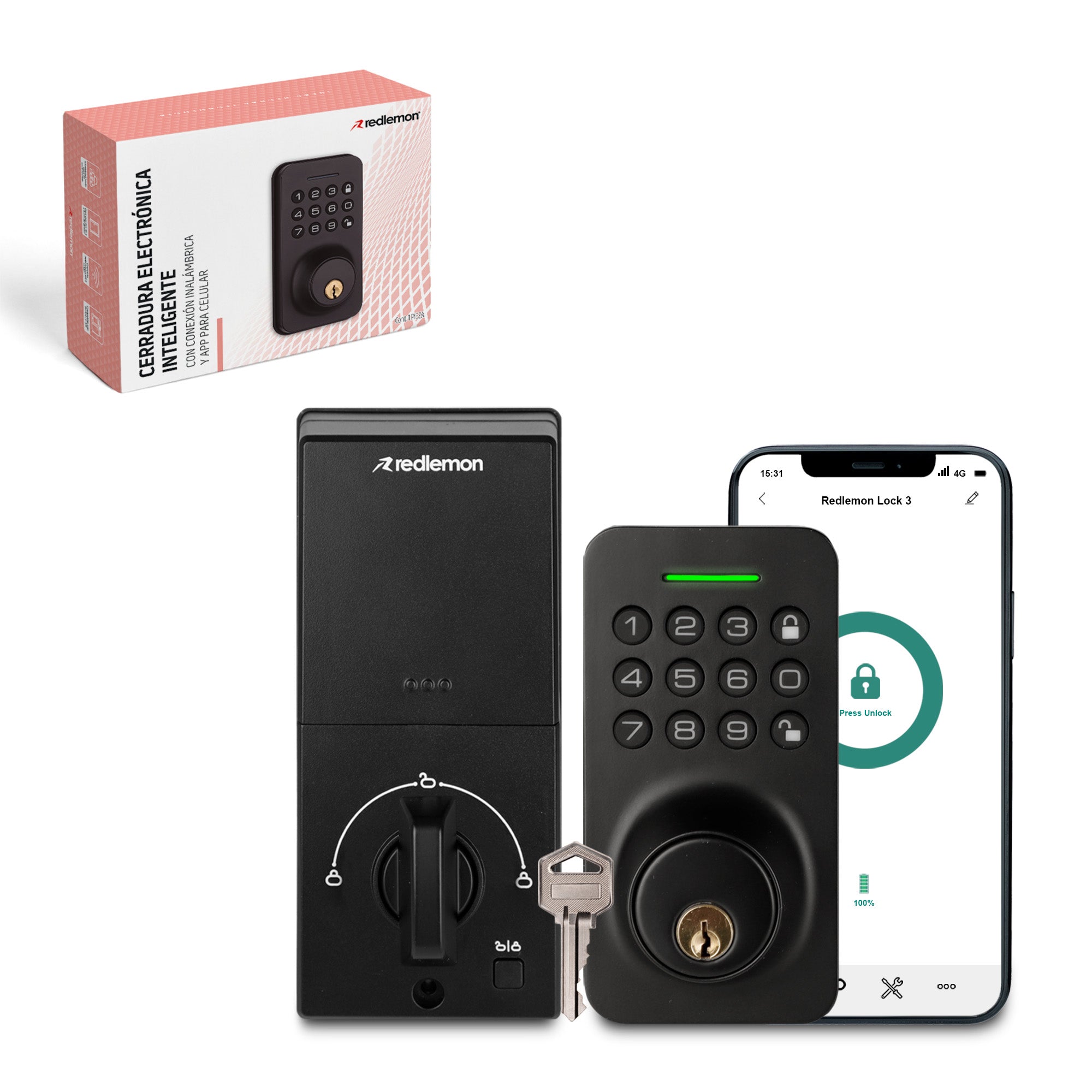 Cerradura inteligente 3 en 1 con app, código y llave