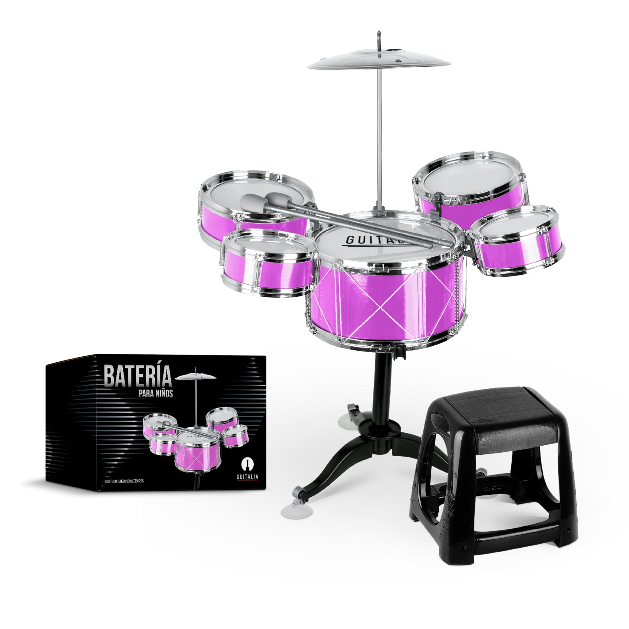 Batería Musical Infantil con Banco, Baquetas y Platillo