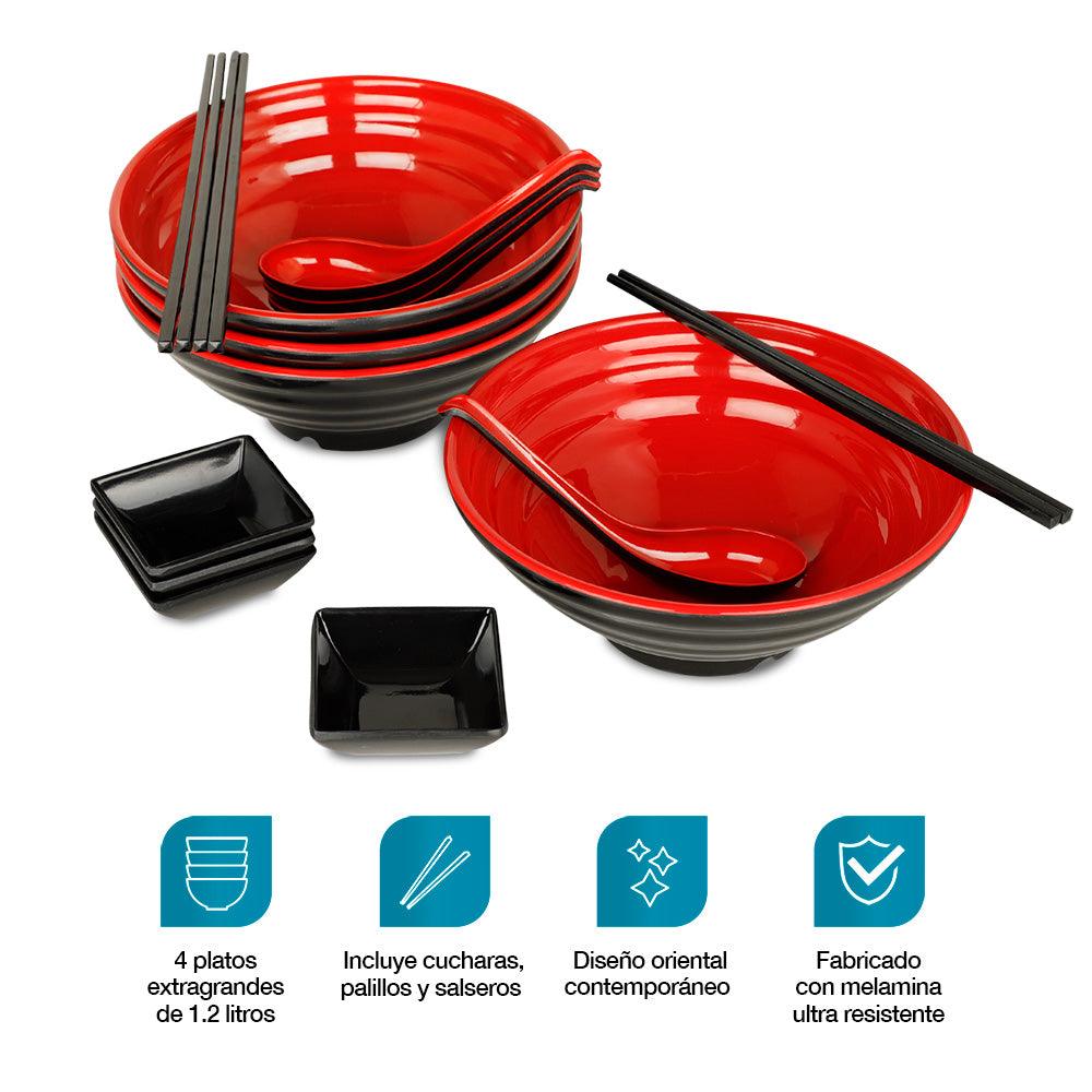 Vajilla de Melamina para Ramen de 16 Piezas, 4 Personas