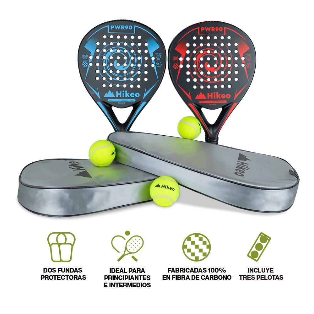 2 Palas de Pádel con Fundas, Pelotas y Grips. Raquetas de Fibra de Carbono