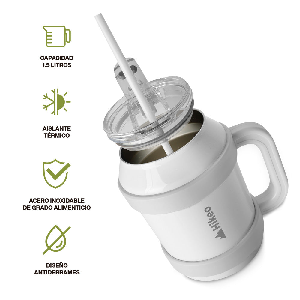 Termo de Acero Inoxidable 1.5 L con Popote y Asa HIKEO