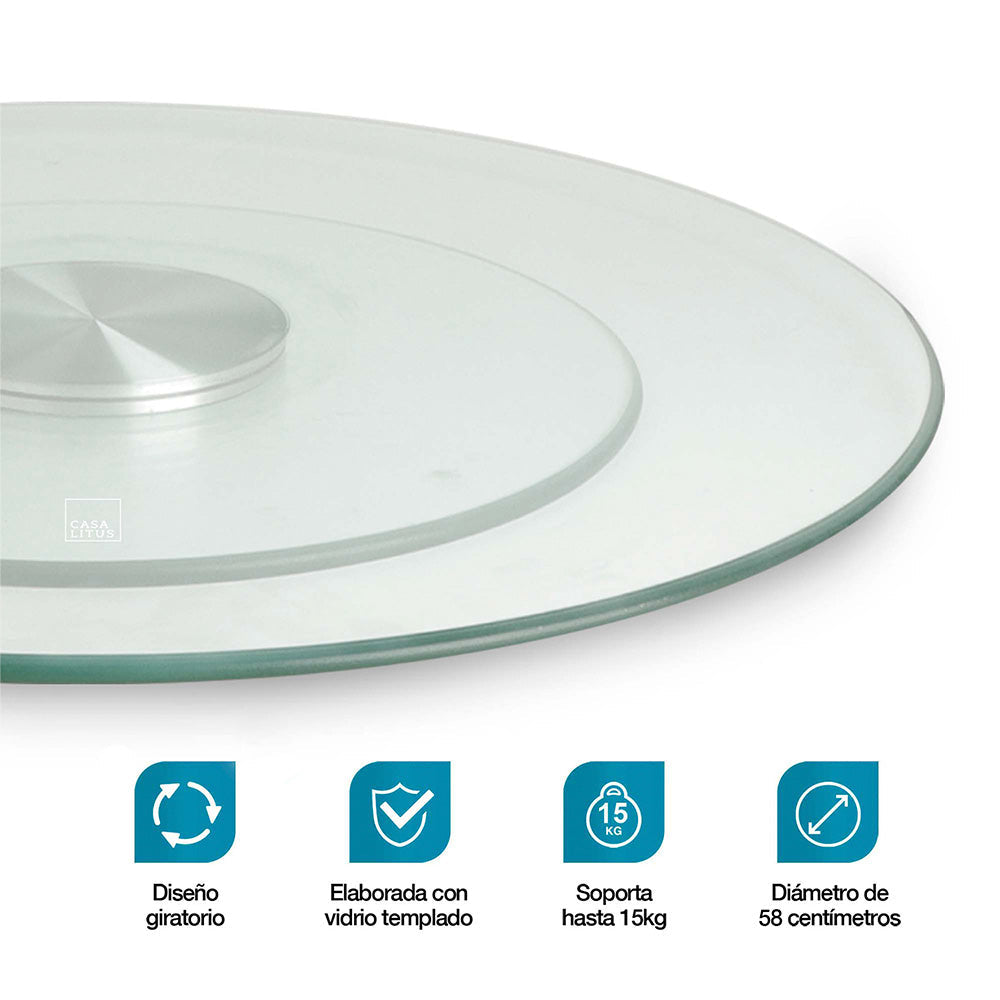 Lazy Susan de vidrio templado giratoria de 58 cm
