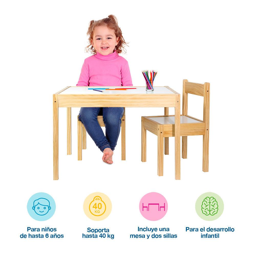 Mesa Montessori Infantil con 2 Sillas de Madera Shimy