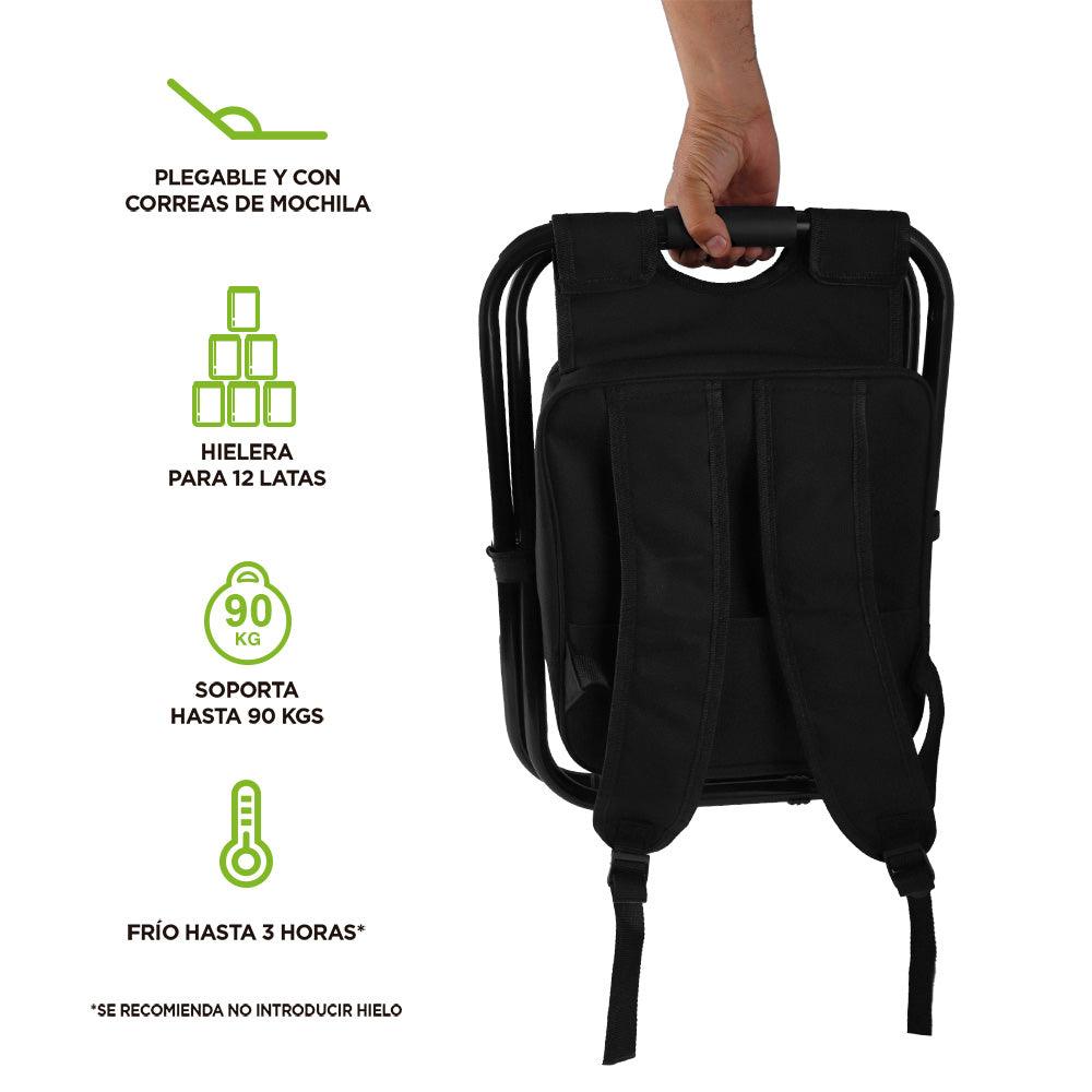 Silla Plegable Portátil tipo Mochila con Hielera de 13 Litros Banco para Pesca Hikeo
