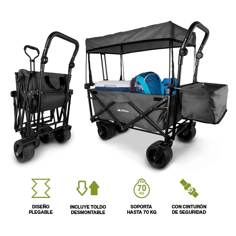 Carrito Plegable Todo Terreno con Toldo 70 kg HIKEO