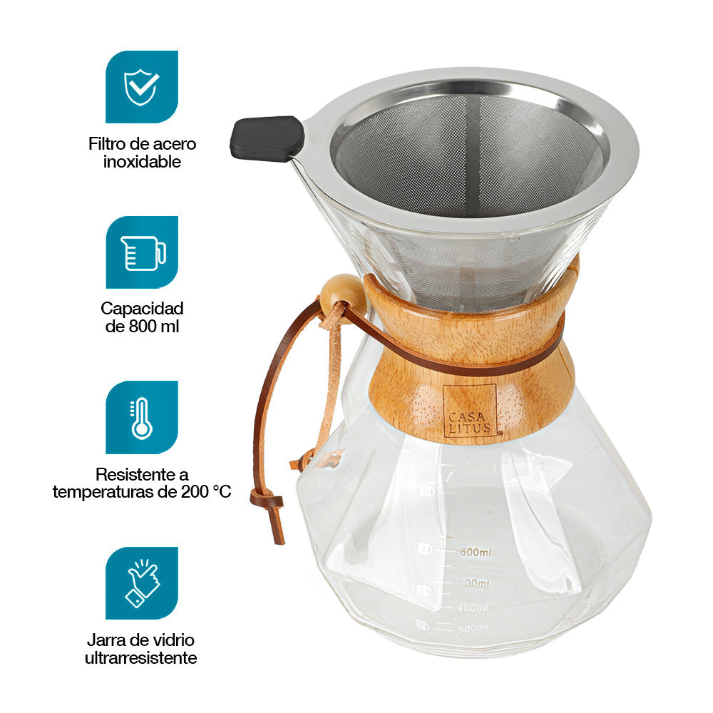 Cafetera Pour Over de 800 ml con Filtro Reutilizable
