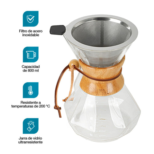 Cafetera Pour Over de 800 ml con Filtro Reutilizable