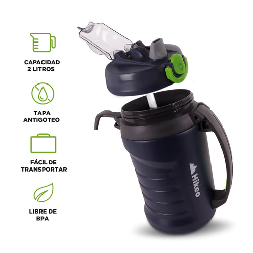 Botella Deportiva de 2.16 L con Popote y Tapa Hermética HIKEO
