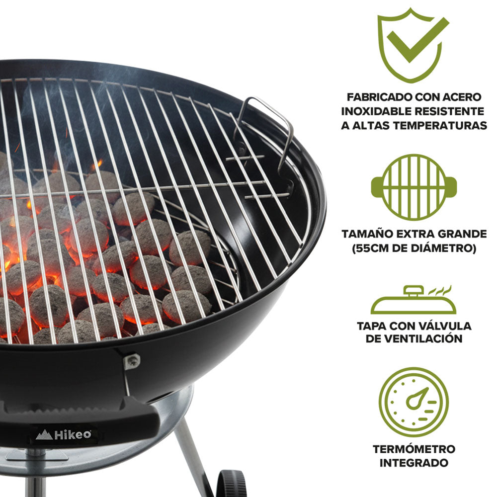 Asador de Carbón Portátil de 55 cm con Termómetro HIKEO