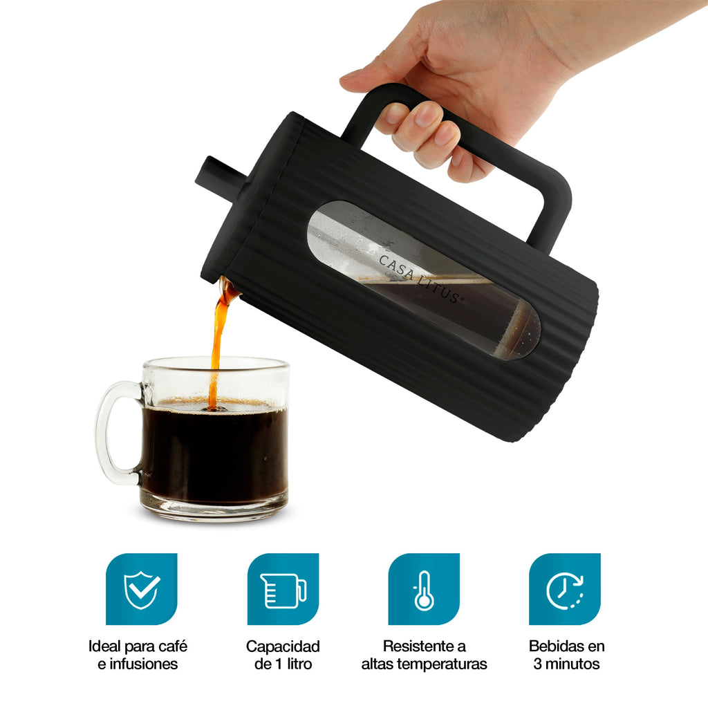 Prensa Francesa de Vidrio Ondulado de 1 L para Café y Té