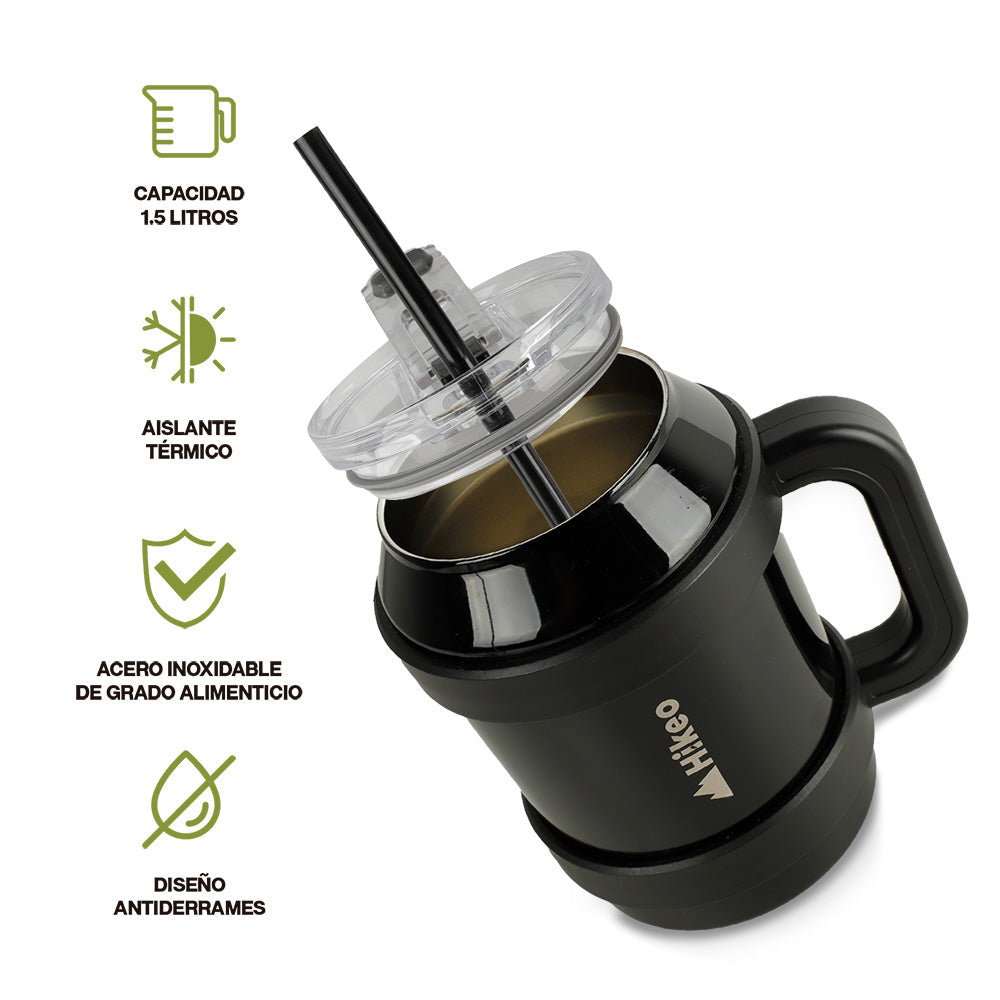 Termo de Acero Inoxidable 1.5 L con Popote y Asa HIKEO