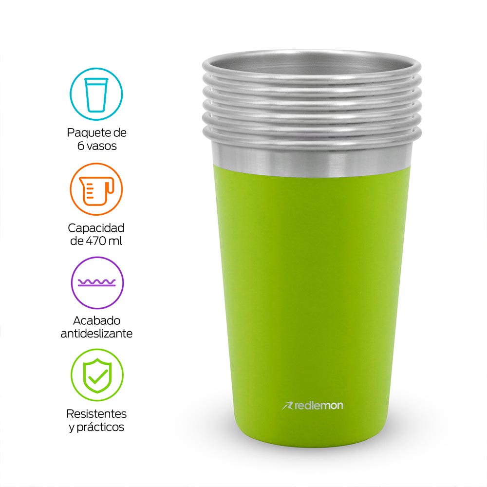 Set de 6 Vasos de Acero Inoxidable de 470 ml