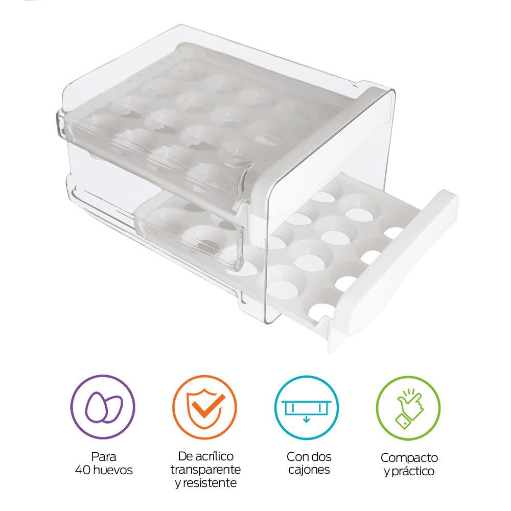 Organizador de 40 Huevos con 2 Cajones para Refrigerador