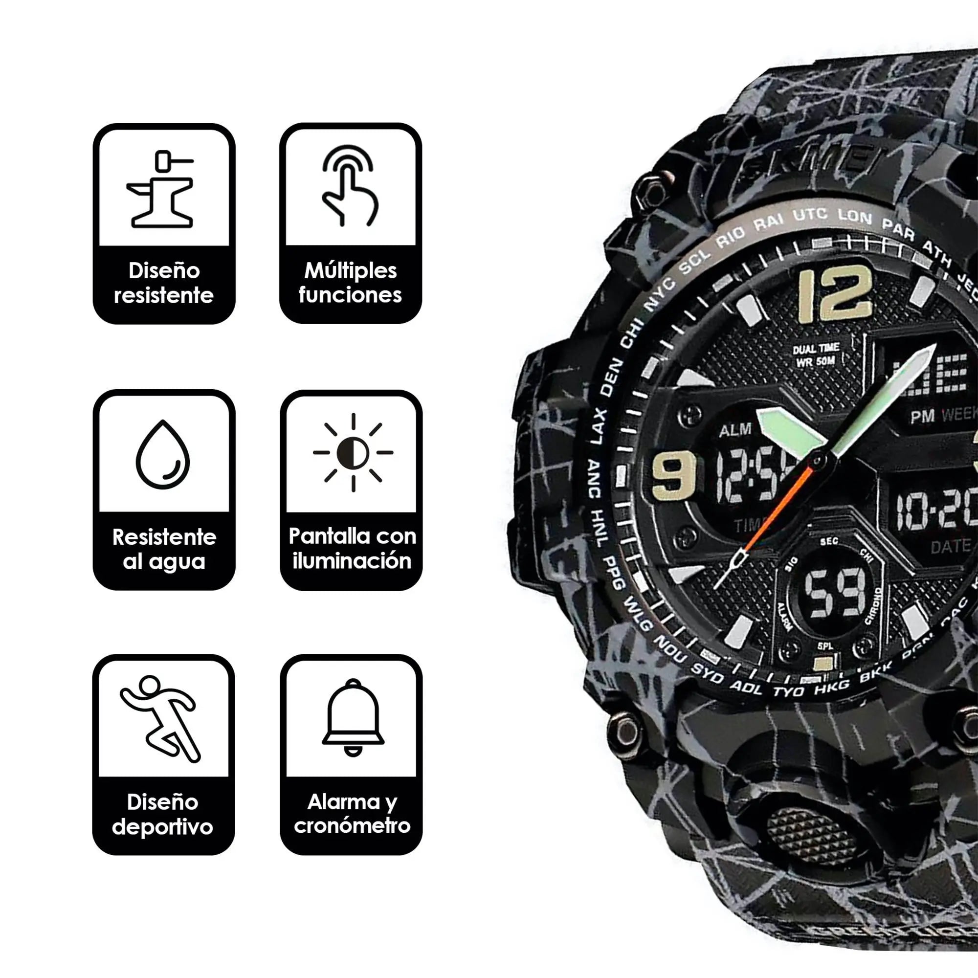 Reloj Digital y Analógico Deportivo Contra Agua 1155b