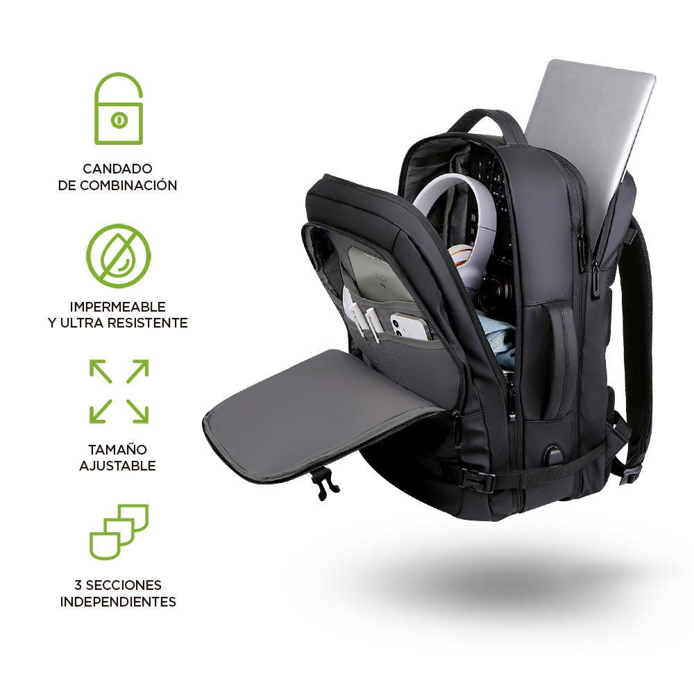 Mochila de Viaje Expandible con Candado y Puerto USB HIKEO