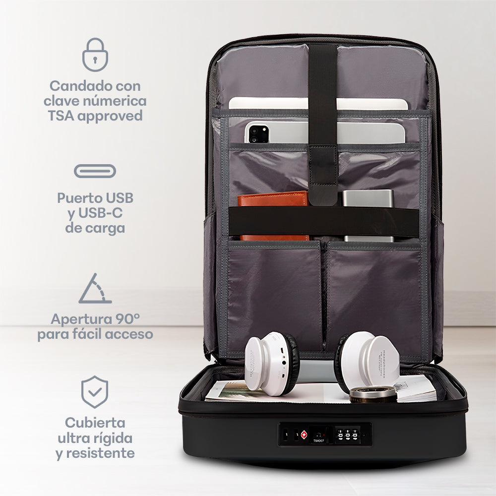 Mochila Rígida de 17 L para Laptop de 15.6 Pulgadas con Candado