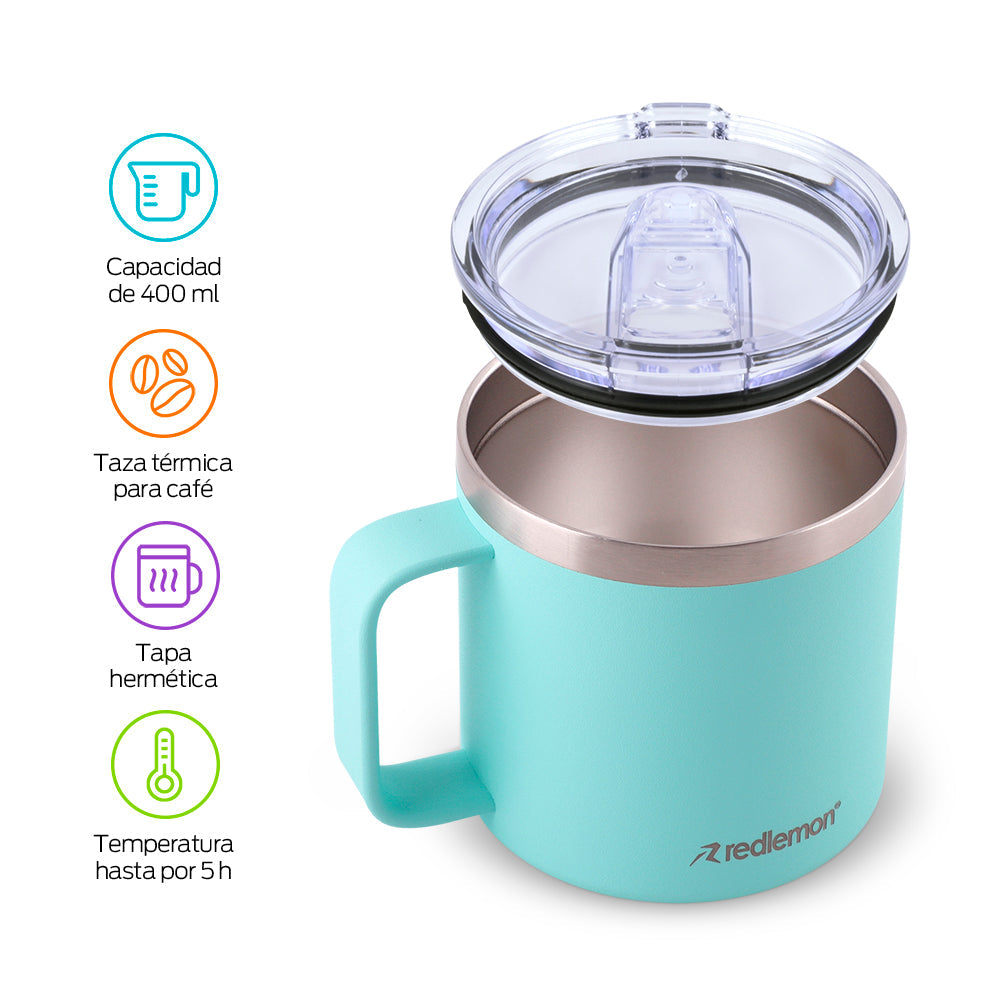 Taza térmica de acero inoxidable 400 ml con tapa hermética