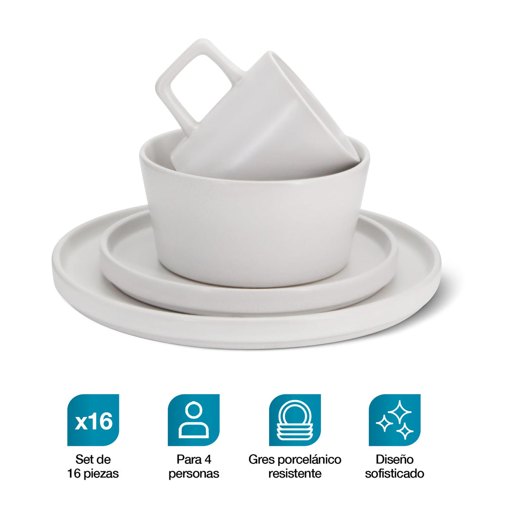 Vajilla de Gres 16 Piezas para 4 Personas Casa Litus