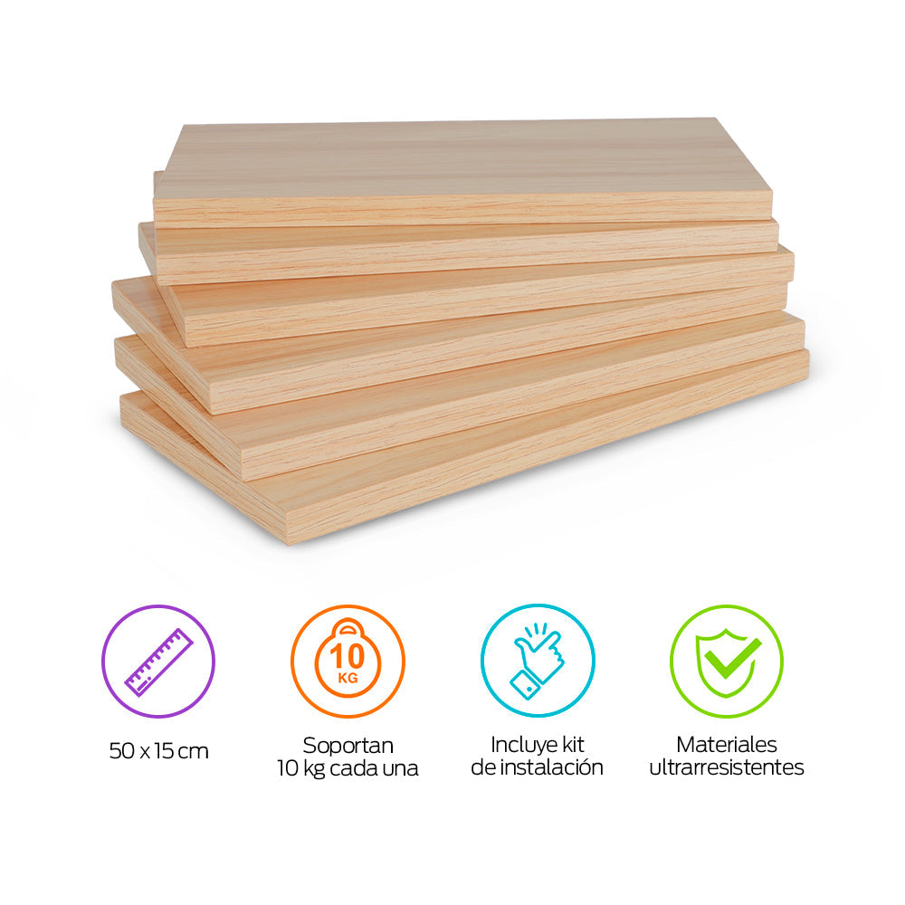 Set de 6 Repisas Flotantes de MDF de 30 x 15 cm