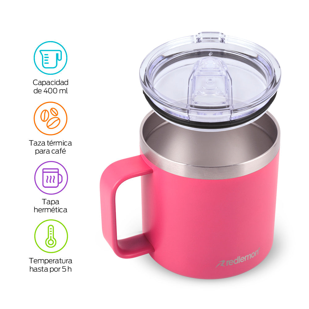 Taza térmica de acero inoxidable 400 ml con tapa hermética