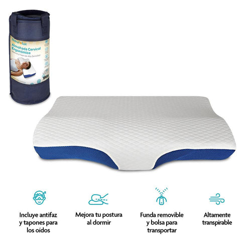 Almohada cervical de memory foam con antifaz y tapones