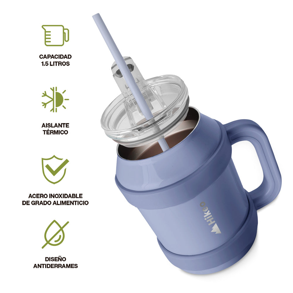 Termo de Acero Inoxidable 1.5 L con Popote y Asa HIKEO