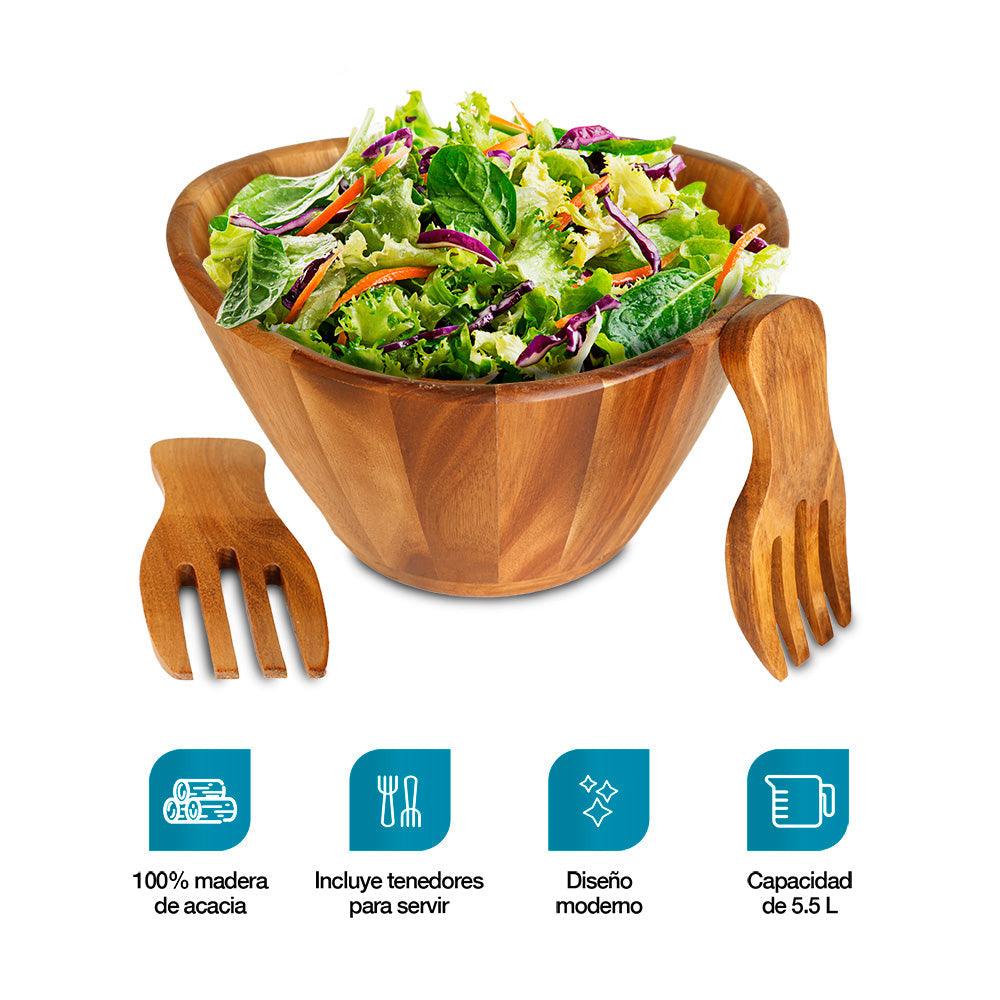 Ensaladera de madera de acacia 5.5 L con 2 palas