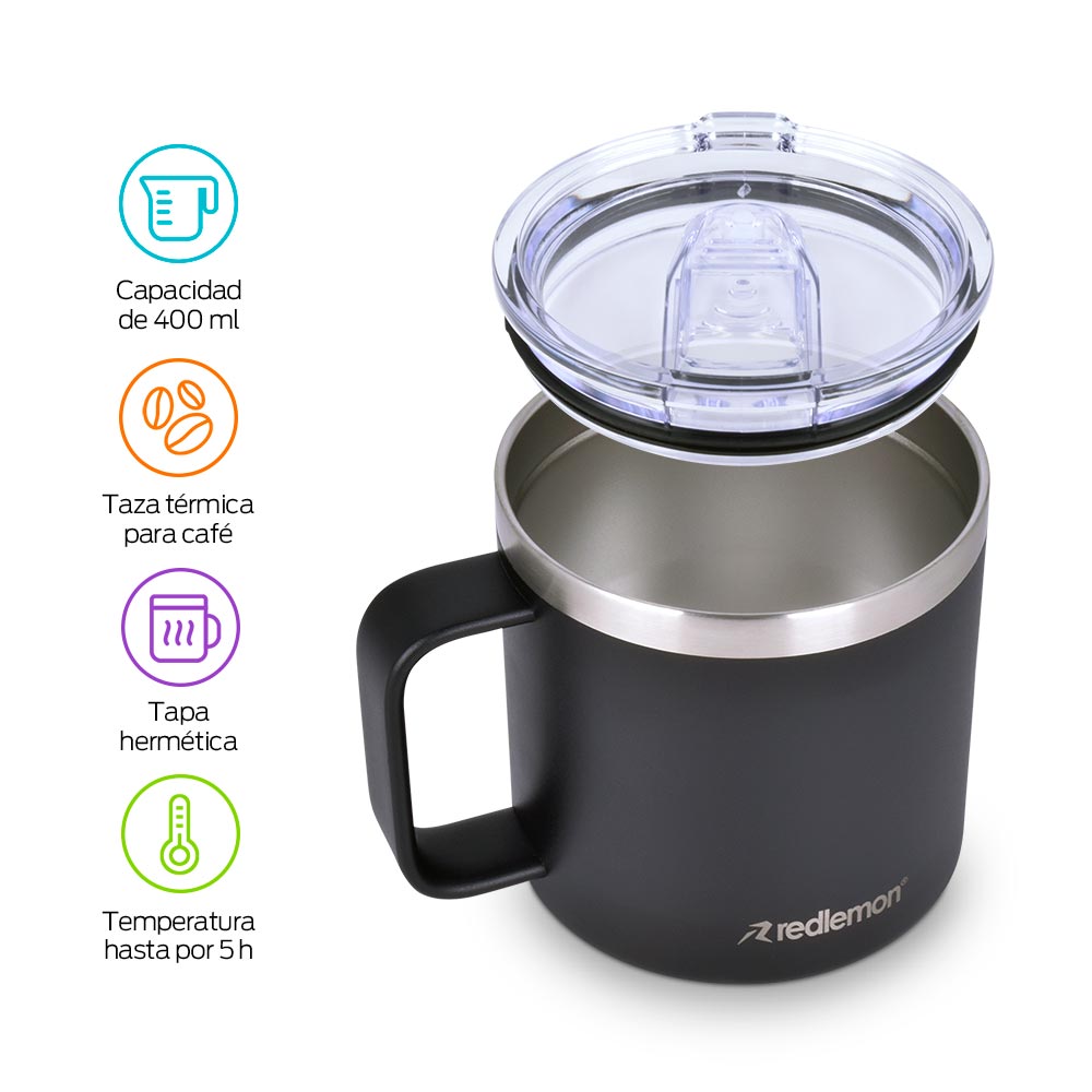Taza térmica de acero inoxidable 400 ml con tapa hermética