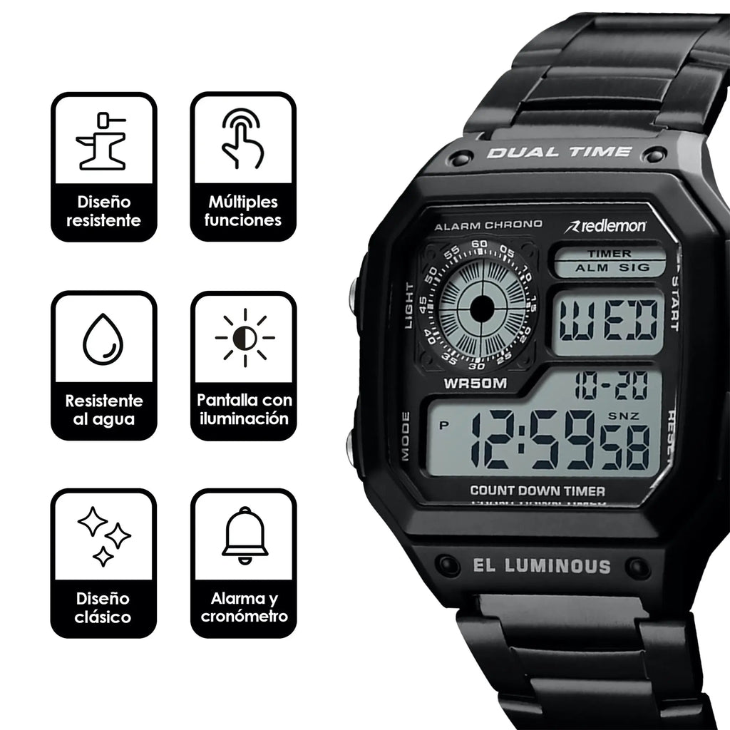 Reloj Digital Clásico con Correa de Metal Mod. 1335