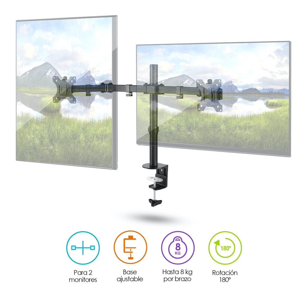 Soporte para 2 Monitores de 13” a 32” con Base para Escritorio