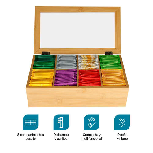 Caja de Bambú para Té con 8 Compartimentos Casa Litus