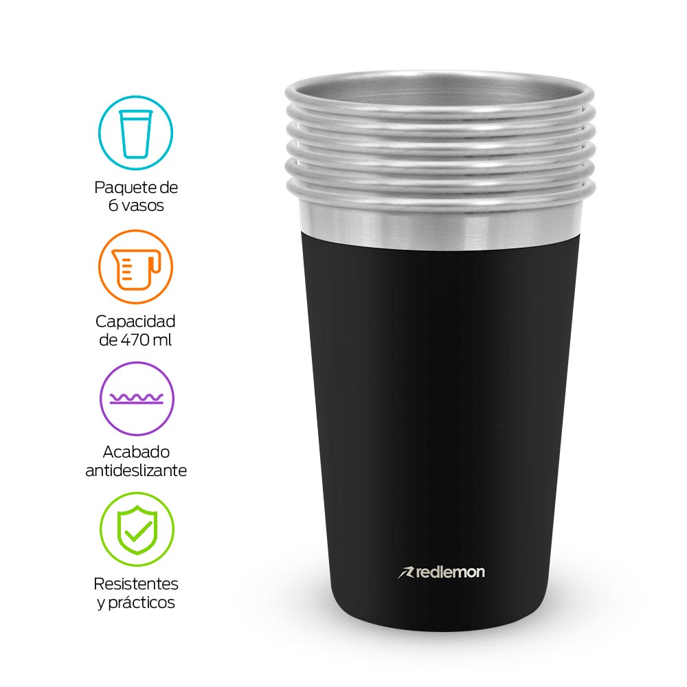 Set de 6 Vasos de Acero Inoxidable de 470 ml