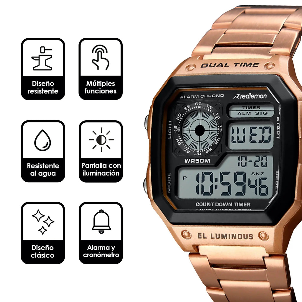 Reloj Digital Clásico con Correa de Metal Mod. 1335