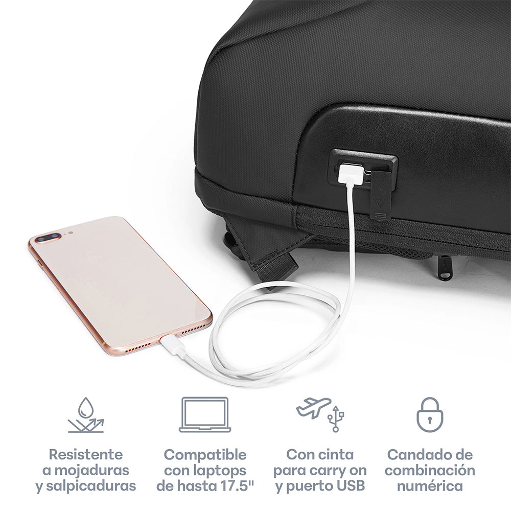 Mochila para Laptop de 17.5 Pulgadas, 25 L con Candado USB