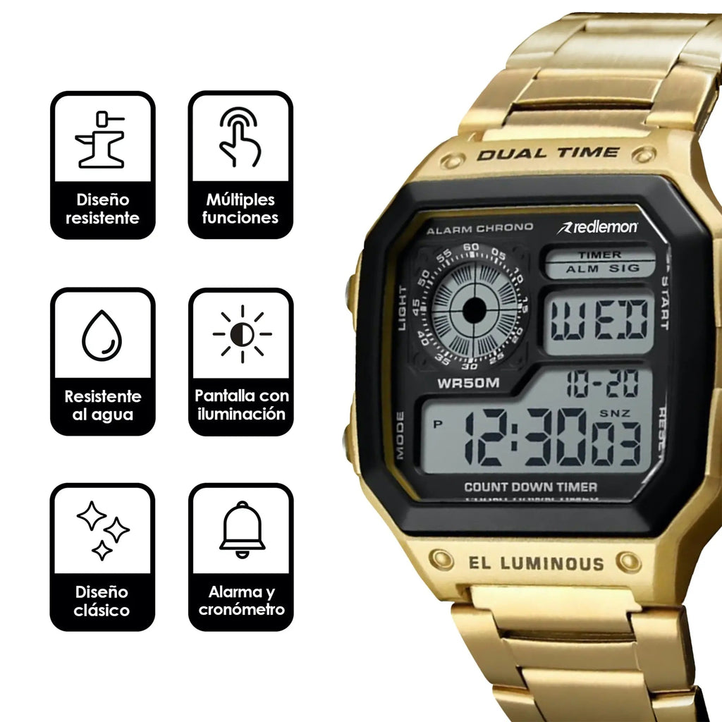 Reloj Digital Clásico con Correa de Metal Mod. 1335