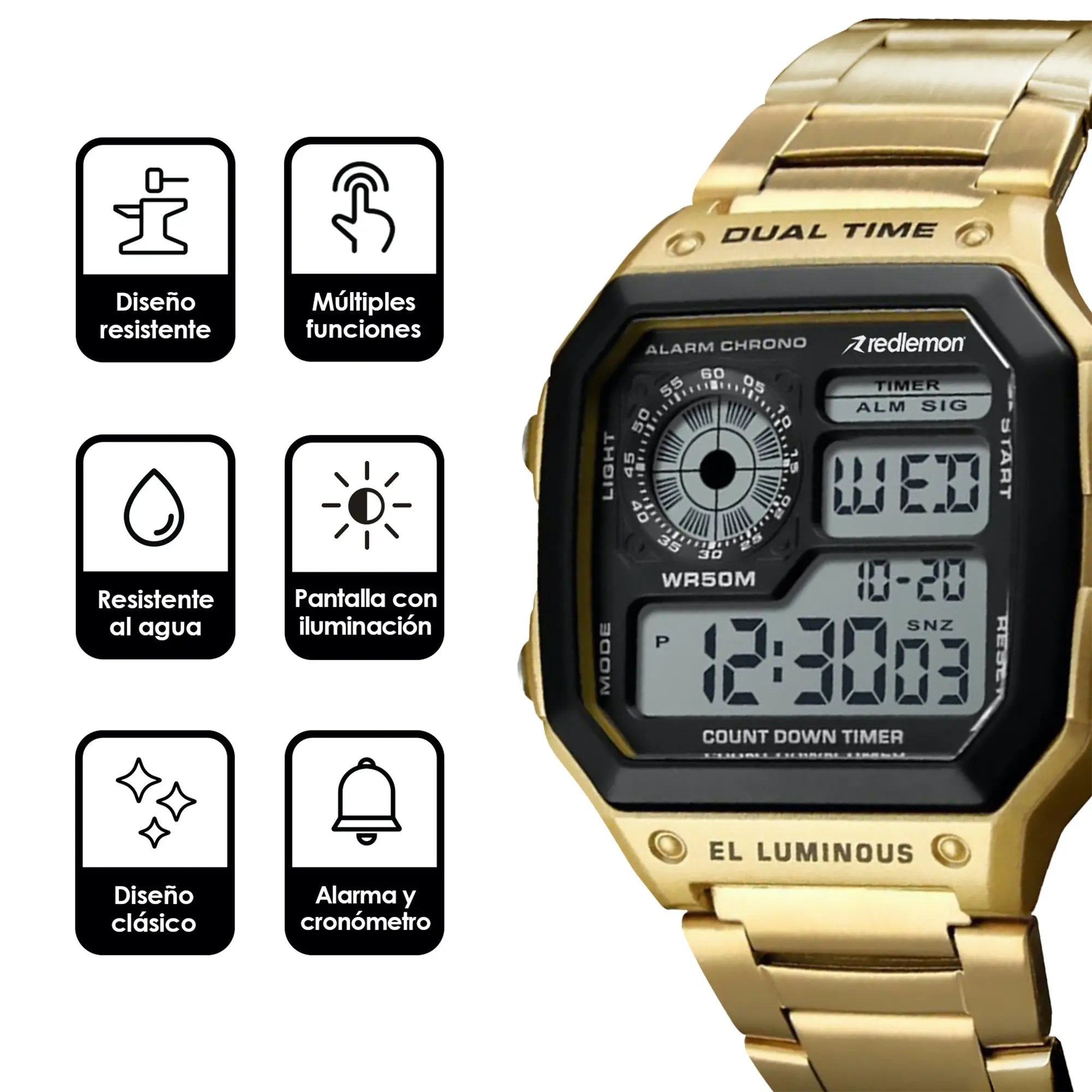 Reloj Digital Clásico con Correa de Metal Mod. 1335
