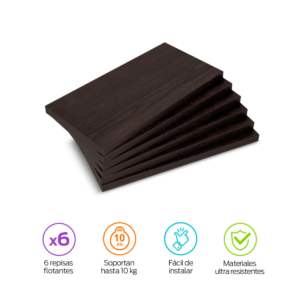 Set de 6 Repisas Flotantes de MDF de 30 x 15 cm
