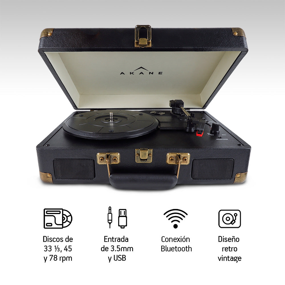 Tocadiscos Bluetooth Portátil con Bocinas, 3 Velocidades