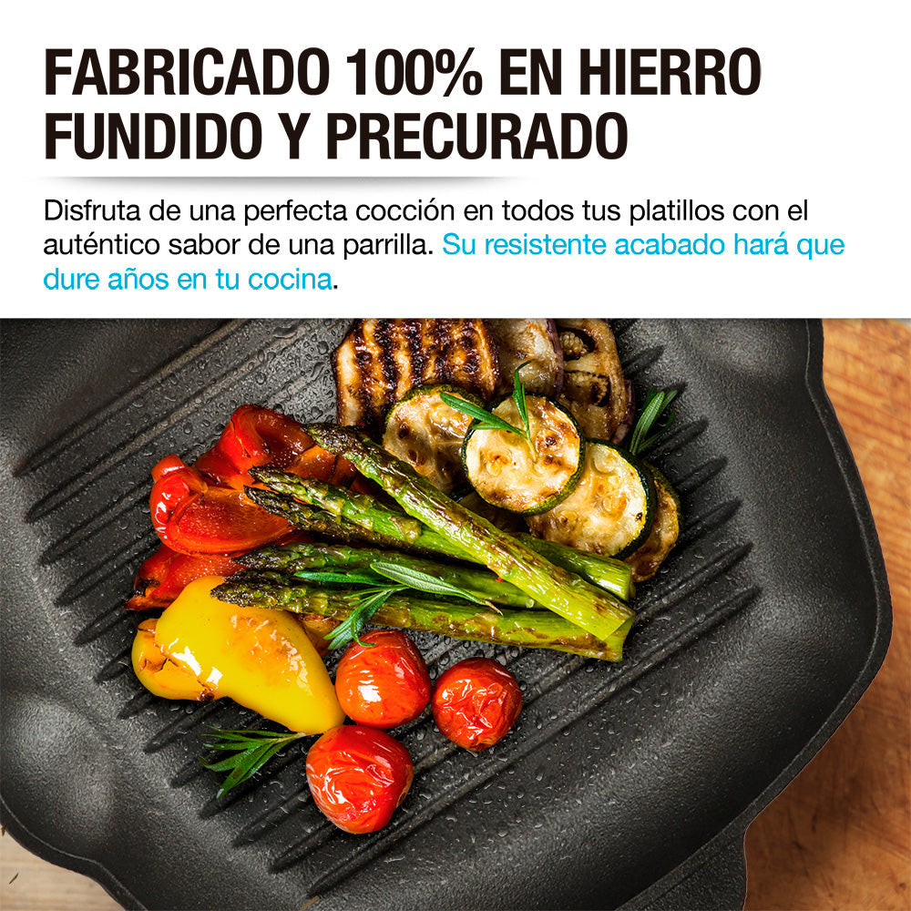 Sartén Grill de Hierro Fundido Precurado de 2 L