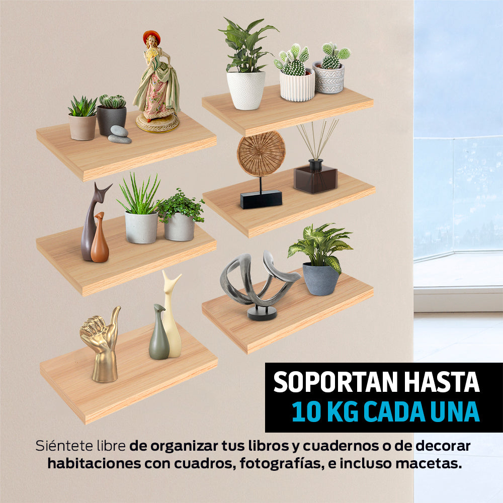 Set de 6 Repisas Flotantes de MDF de 30 x 15 cm