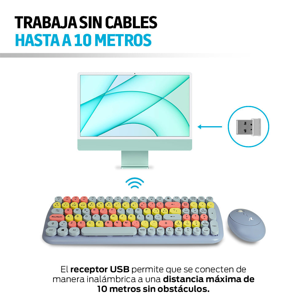 Teclado y Mouse Inalámbrico Retro 2.4 GHz con USB