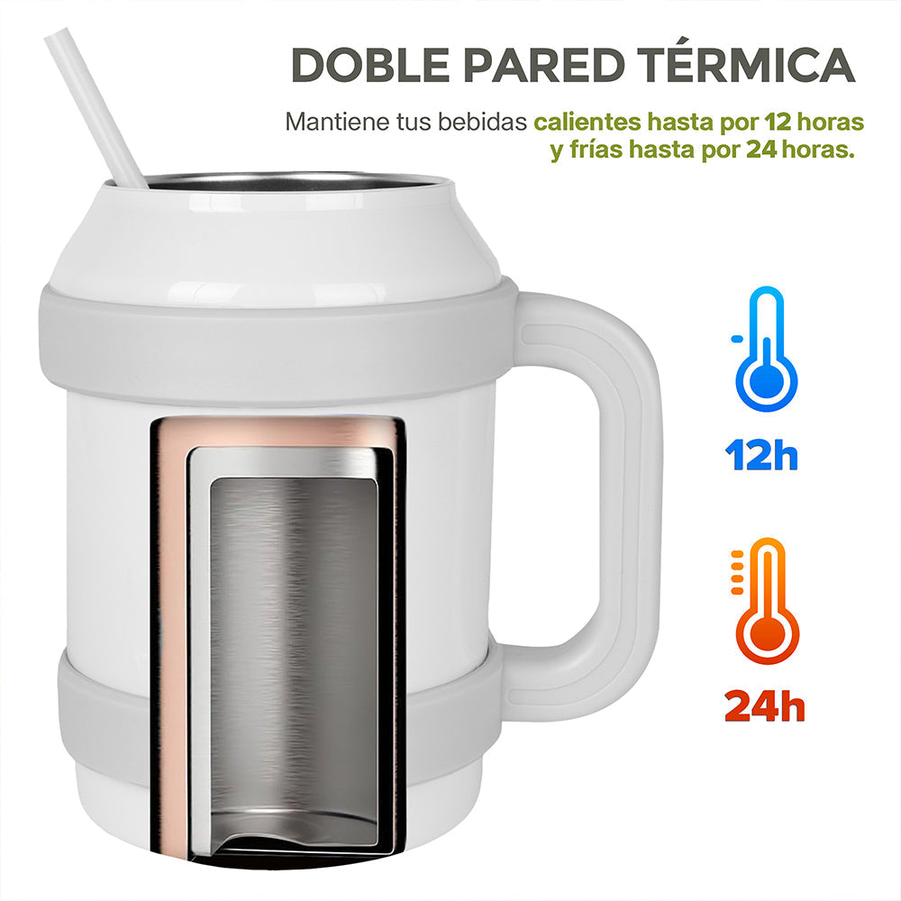 Termo de Acero Inoxidable 1.5 L con Popote y Asa HIKEO